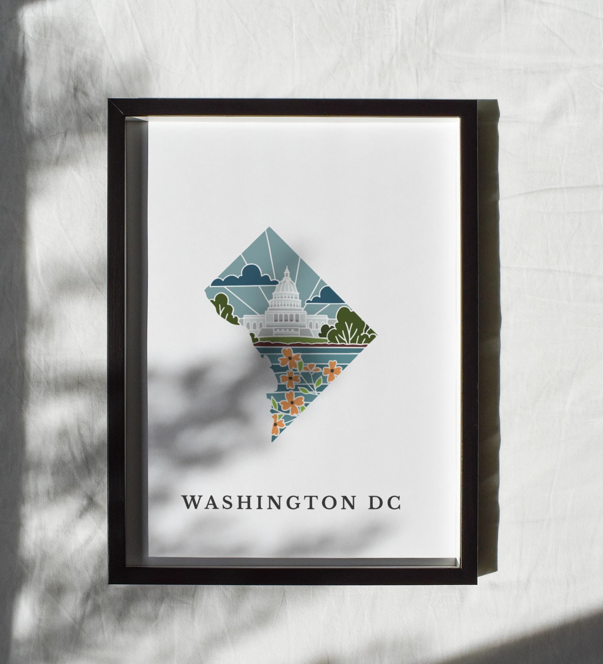 Washington DC Physical Art Print | State Wall Art | 5x7, 8x10, 11x14, 16x20 Archival Art Print | DC Illustrated Poster