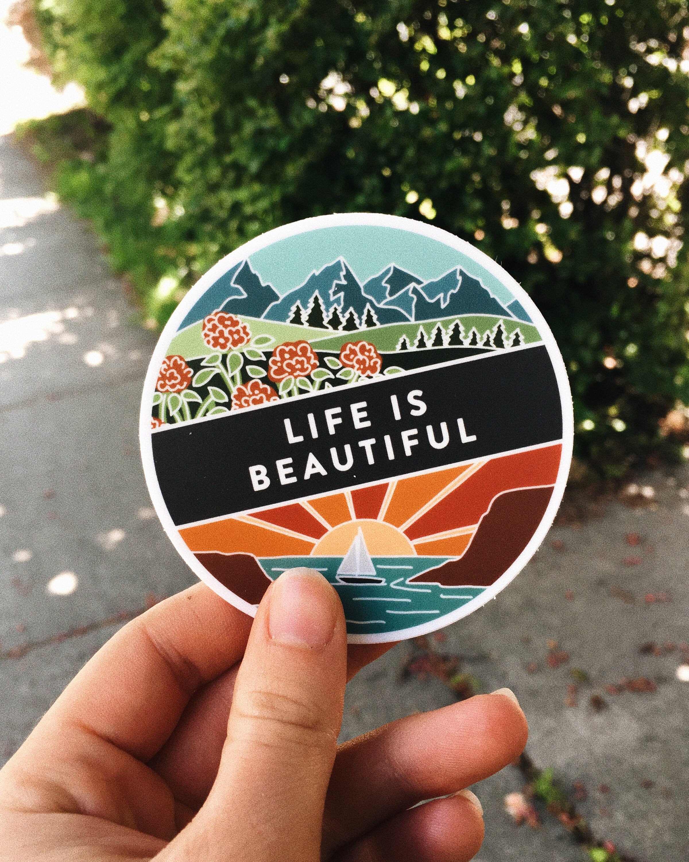 Life Is Beautiful Weatherproof, Durable Outdoor Sticker | Waterproof | Illustrated Vinyl Decal | Bumper Sticker | Waterbottle Sticker