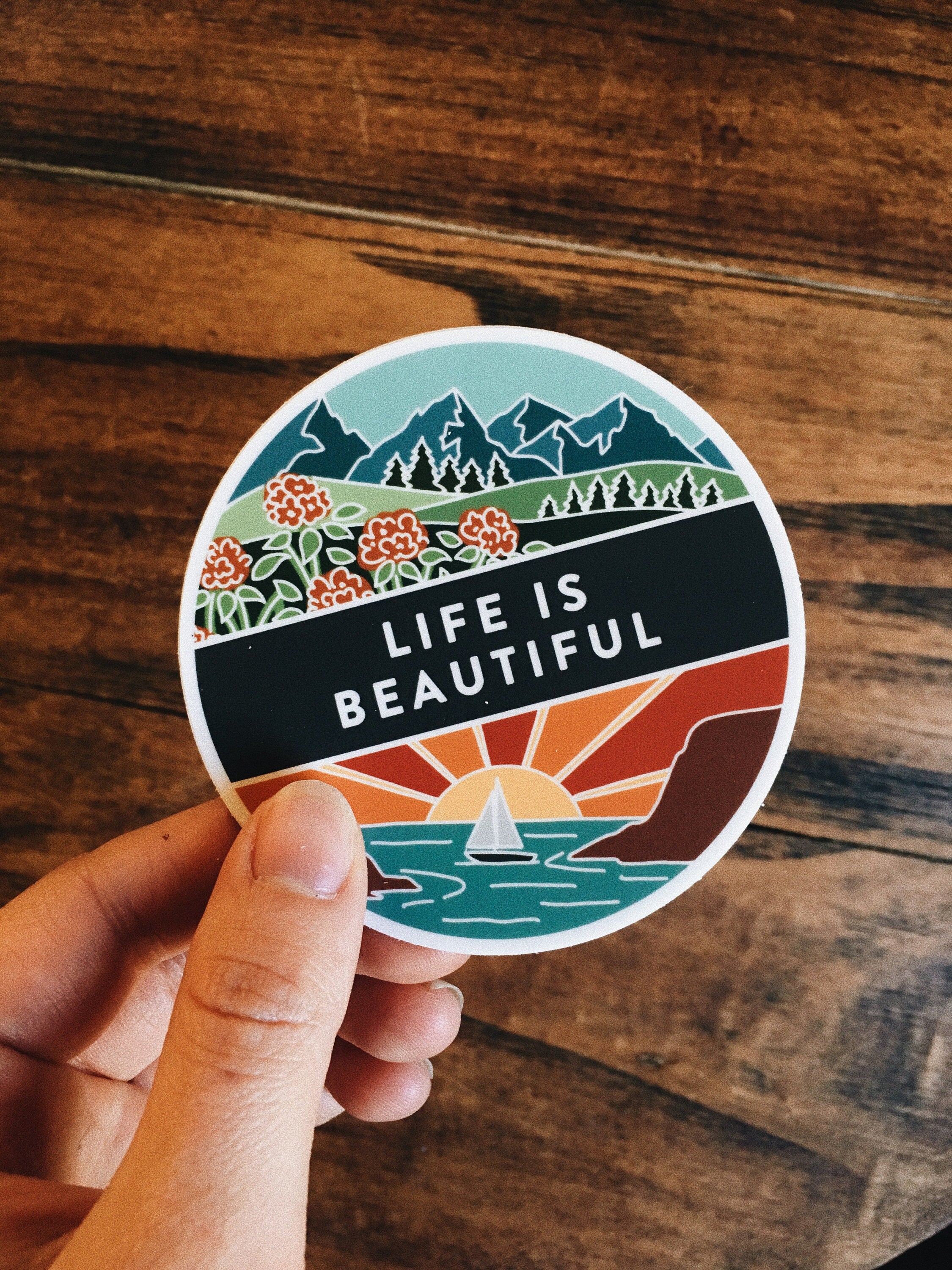 Life Is Beautiful Weatherproof, Durable Outdoor Sticker | Waterproof | Illustrated Vinyl Decal | Bumper Sticker | Waterbottle Sticker
