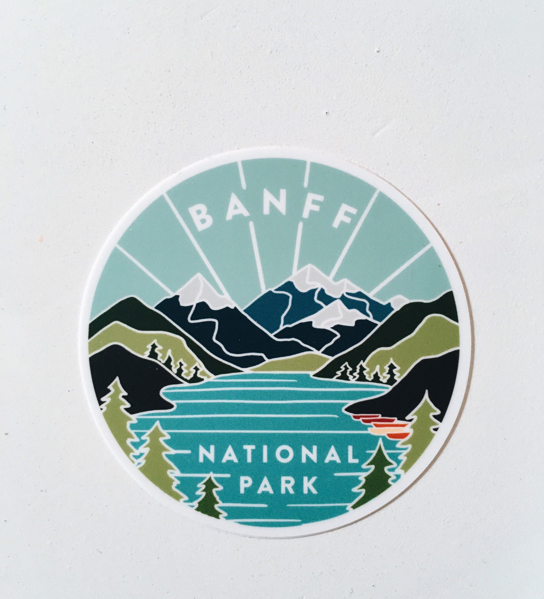 Banff Weatherproof Sticker | Durable, Outdoor Vinyl Decal | Illustrated Banff National Park | Canada | Outdoor Sticker | Outdoorsy Gift