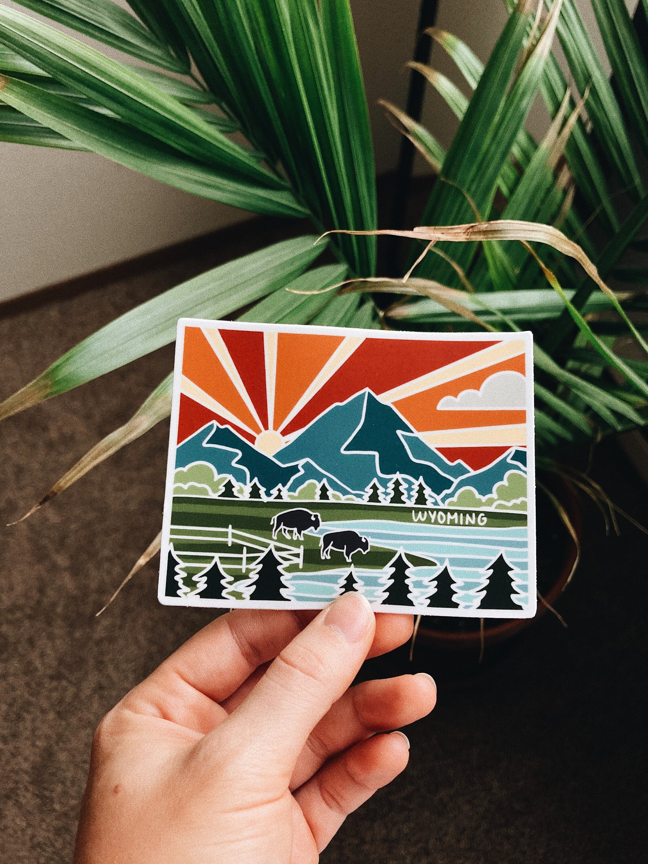 Wyoming Weatherproof, Durable Sticker | Wyoming Outline | Illustrated State Sticker | Vinyl Decal | Outdoor Sticker | Bumper Sticker | 4"