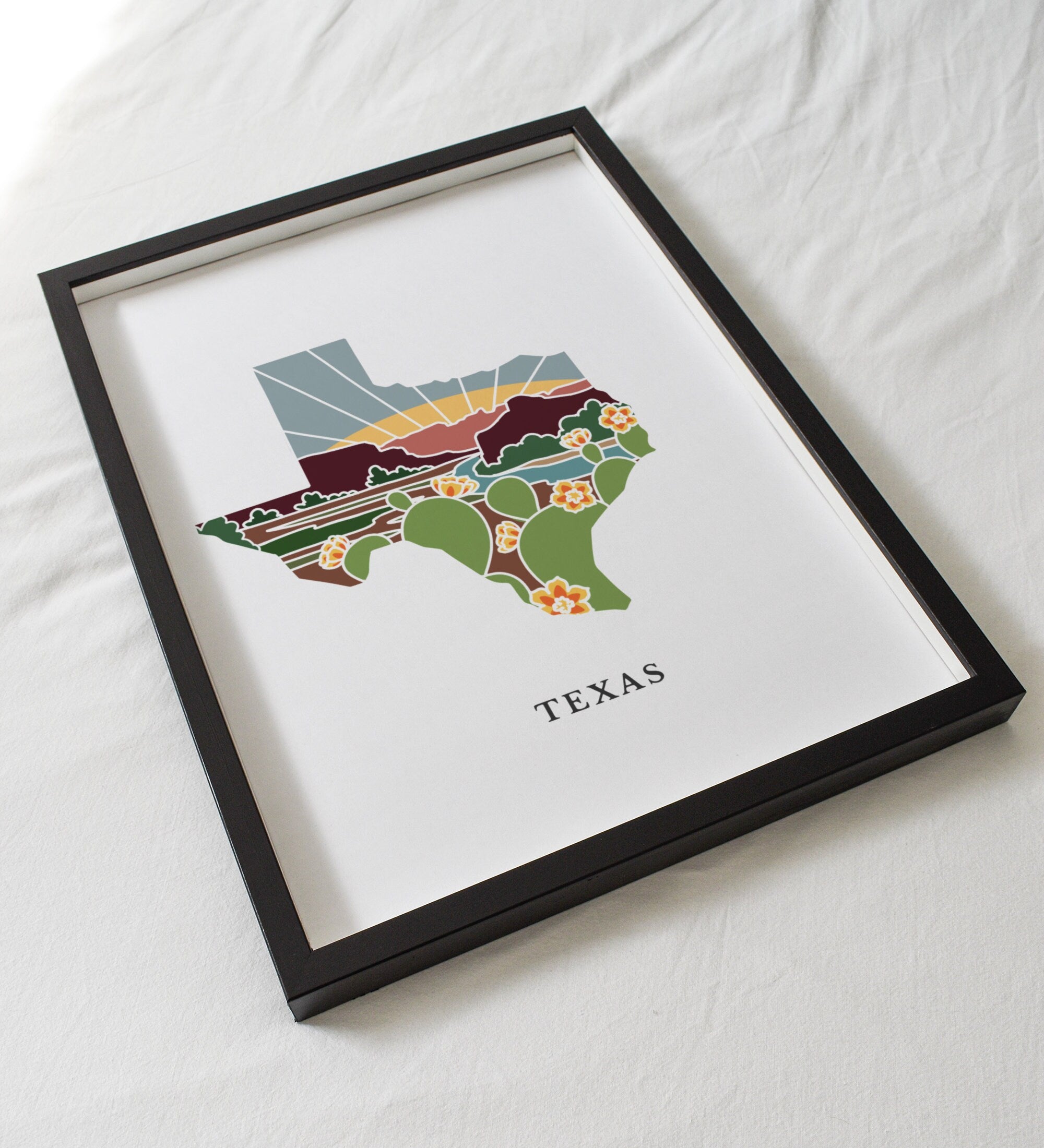 Texas Art Print | State Wall Art | 5x7, 8x10, 11x14, 16x20 Archival Art Print | TX Outline Poster | Texas Illustration