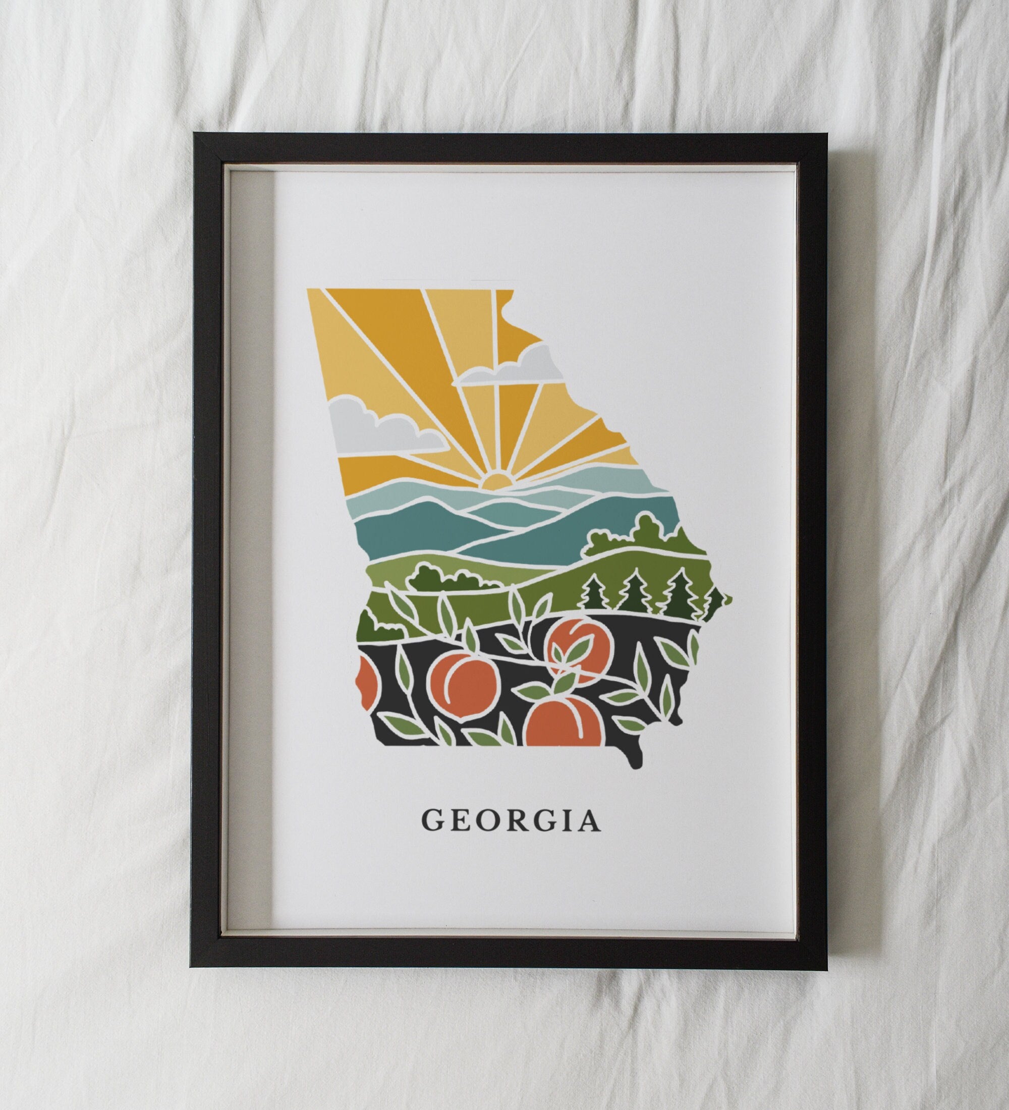 Georgia Peach Art Print | 5x7, 8x10, 11x14, 16x20 Archival Art Print | GA Outline Poster | Georgia Illustration | State Wall Art
