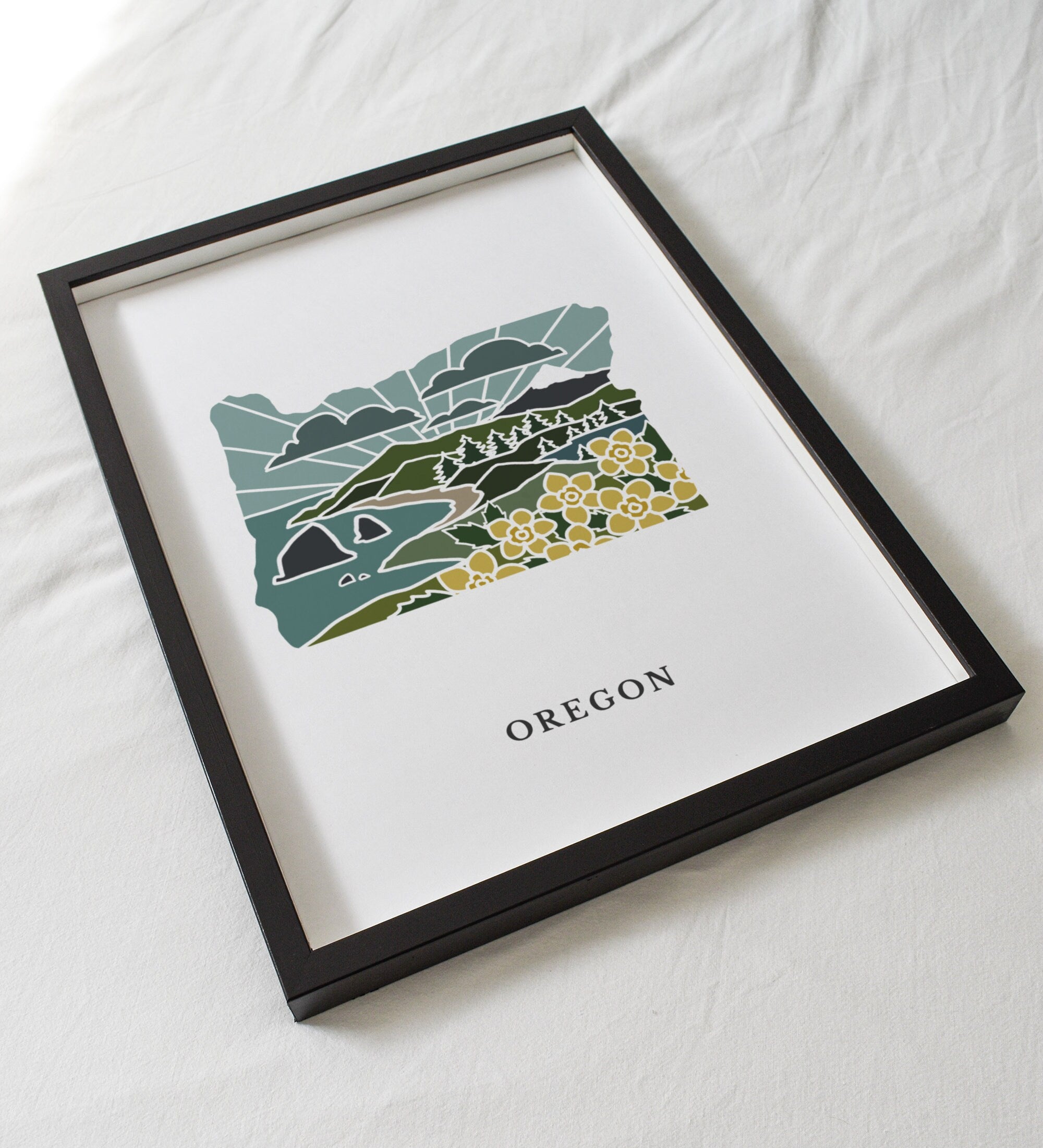 Oregon Art Print | State Wall Art | 5x7, 8x10, 11x14, 16x20 Archival Art Print | OR Outline Poster | Oregon Illustration