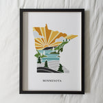 Minnesota Art Print | State Wall Art | 5x7, 8x10, 11x14, 16x20 Archival Art Print | MN Outline Poster | Minnesota Illustration