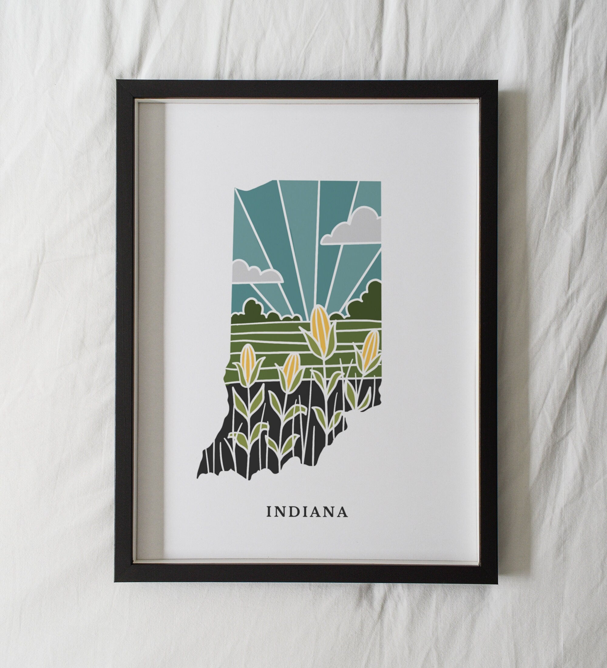 Indiana Art Print | State Wall Art | 5x7, 8x10, 11x14, 16x20 Archival Art Print | IN Outline Poster | Indiana Illustration