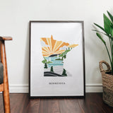 Minnesota Art Print | State Wall Art | 5x7, 8x10, 11x14, 16x20 Archival Art Print | MN Outline Poster | Minnesota Illustration