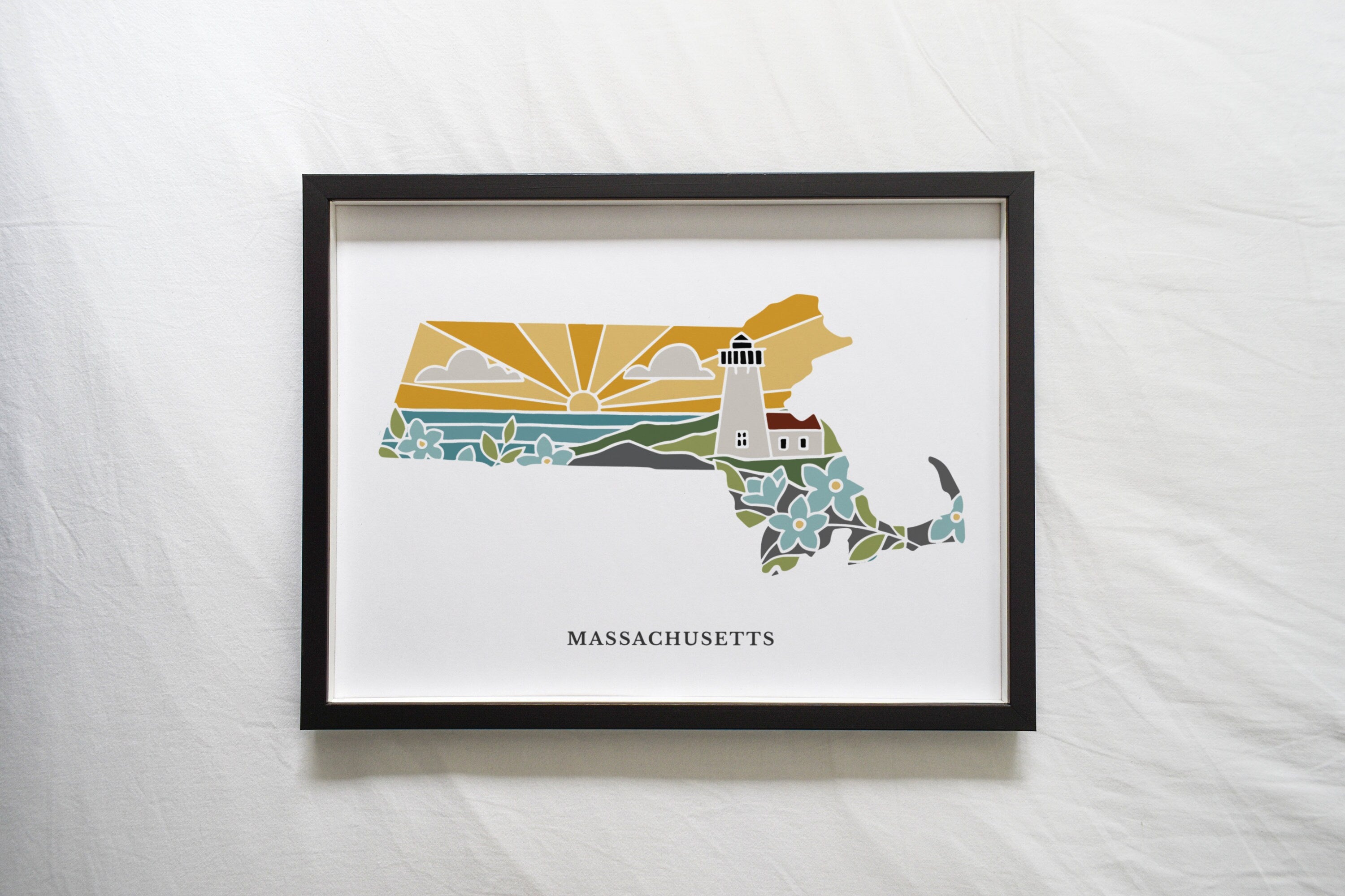 Massachusetts Physical Art Print | State Wall Art | 5x7, 8x10, 11x14, 16x20 Archival Print | MA Illustrated Poster