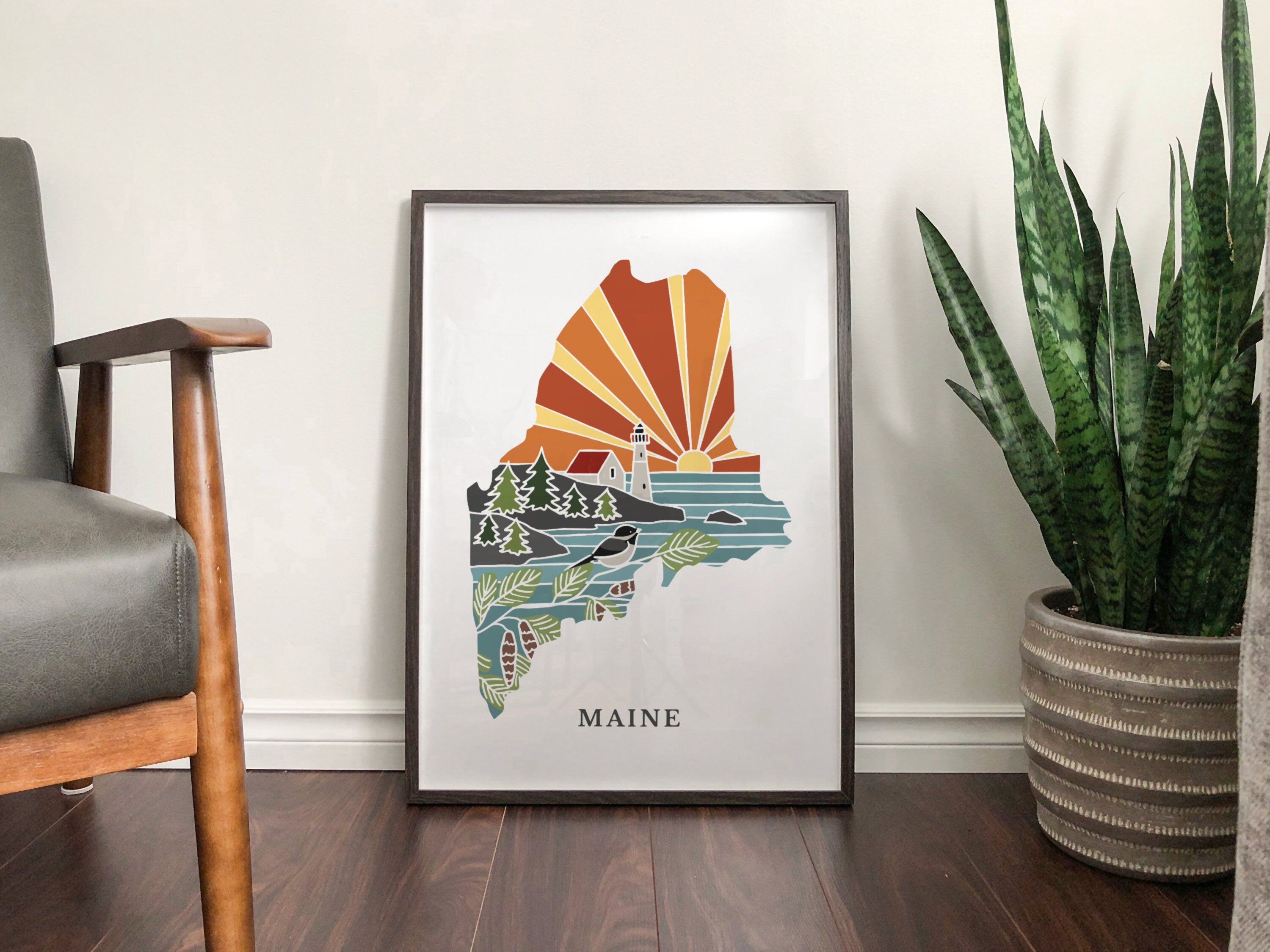 Maine Physical Art Print | State Wall Art | 5x7, 8x10, 11x14, 16x20" Archival Art Print | Maine Illustrated Poster