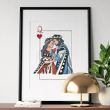 King and Queen Wall Art | Watercolor Illustration | 8x10" 5x7" Art Print | Valentines Gift | King & Queen Playing Cards | Wedding Gift