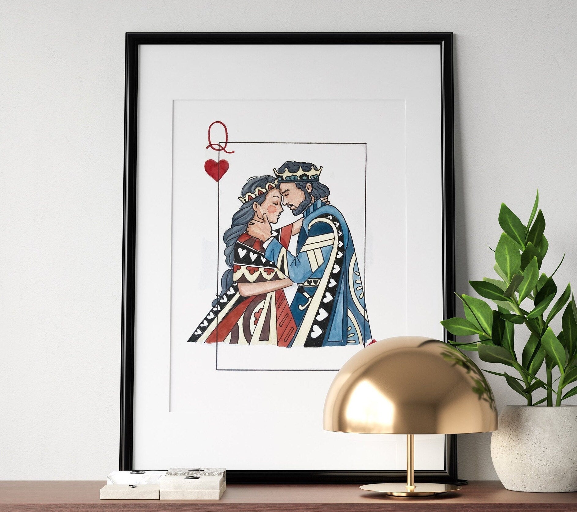 King and Queen Wall Art | Watercolor Illustration | 8x10" 5x7" Art Print | Valentines Gift | King & Queen Playing Cards | Wedding Gift
