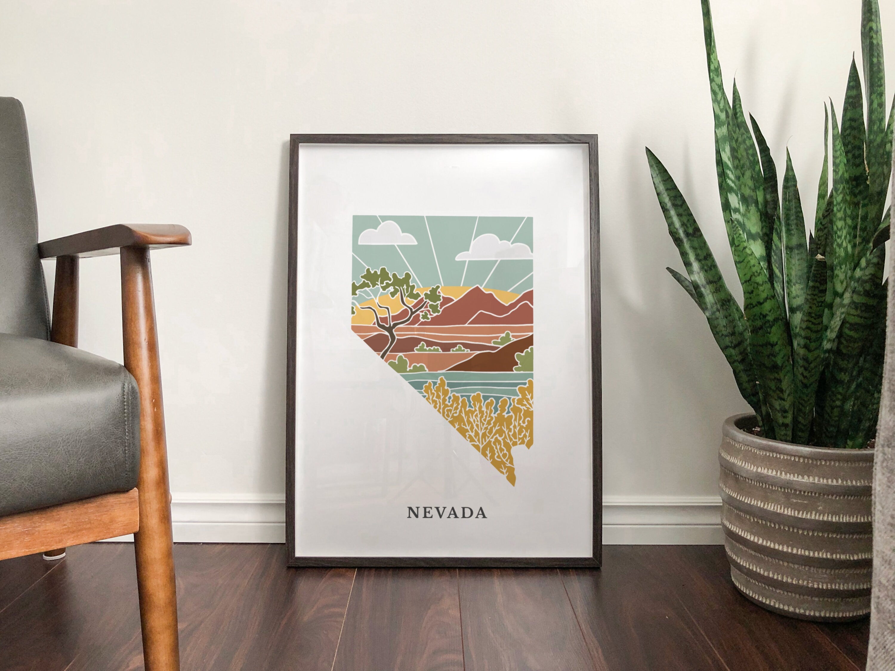 Nevada Physical Art Print | State Wall Art | 5x7, 8x10, 11x14, 16x20" Archival Art Print | Nevada Illustrated Poster