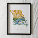 Missouri Physical Art Print | State Wall Art | 5x7, 8x10, 11x14, 16x20 Archival Art Print | Missouri Illustrated Poster