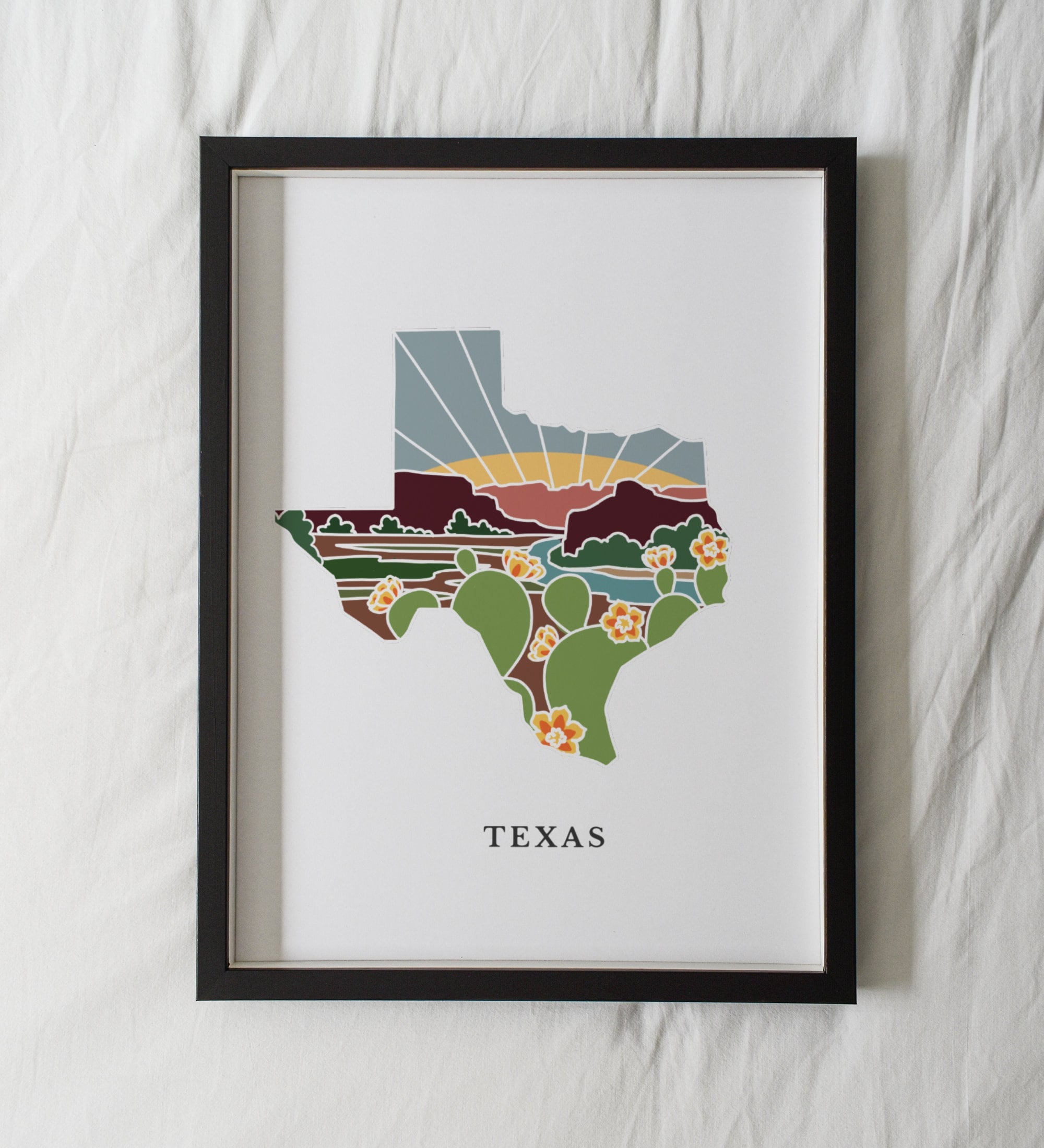 Texas Art Print | State Wall Art | 5x7, 8x10, 11x14, 16x20 Archival Art Print | TX Outline Poster | Texas Illustration