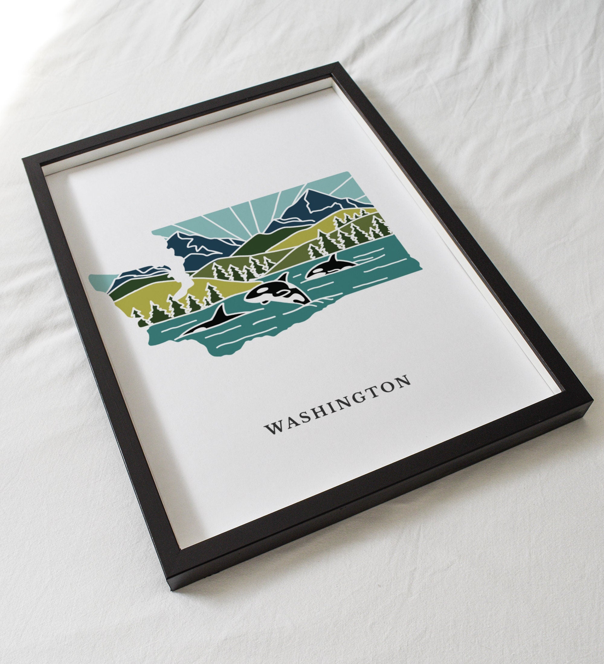 Washington Art Print | State Wall Art | 5x7, 8x10, 11x14, 16x20 Archival Art Print | WA Outline Poster | Washington Illustration