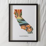 California Poppy Poster | 5x7, 8x10, 11x14, 16x20 Archival Art Print | CA Outline Poster | California Illustration | State Wall Art