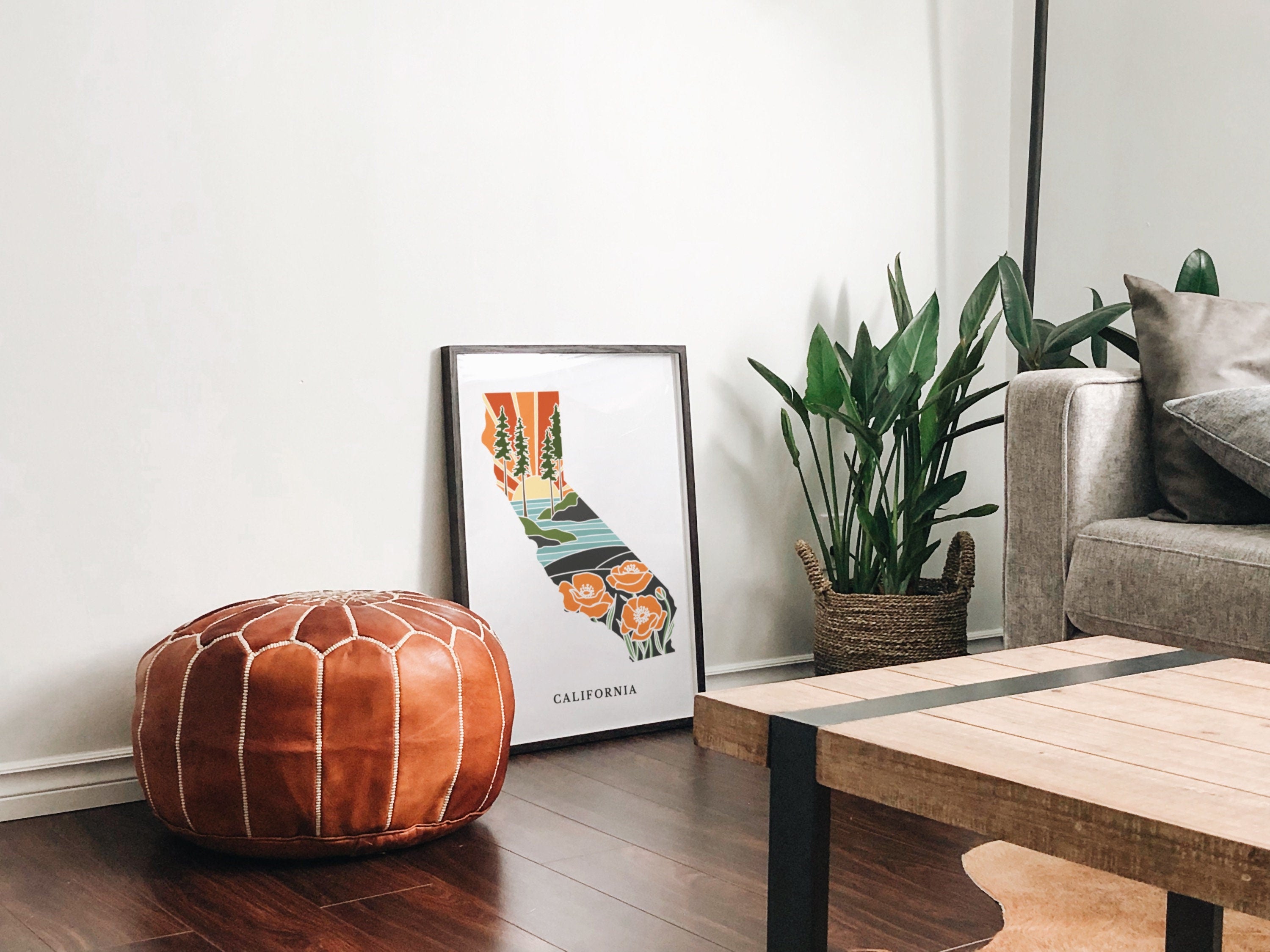 California Poppy Poster | 5x7, 8x10, 11x14, 16x20 Archival Art Print | CA Outline Poster | California Illustration | State Wall Art