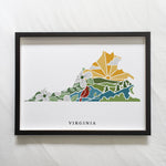 Virginia Physical Art Print | State Wall Art | 5x7, 8x10, 11x14, 16x20" Archival Art Print | Virginia Illustrated Poster