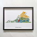 Virginia Physical Art Print | State Wall Art | 5x7, 8x10, 11x14, 16x20" Archival Art Print | Virginia Illustrated Poster