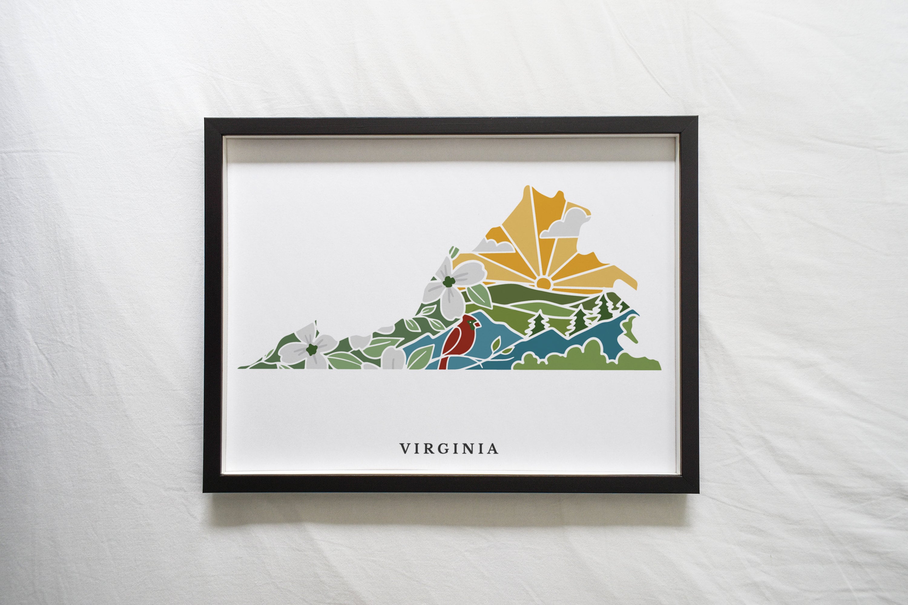 Virginia Physical Art Print | State Wall Art | 5x7, 8x10, 11x14, 16x20" Archival Art Print | Virginia Illustrated Poster