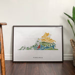 Virginia Physical Art Print | State Wall Art | 5x7, 8x10, 11x14, 16x20" Archival Art Print | Virginia Illustrated Poster