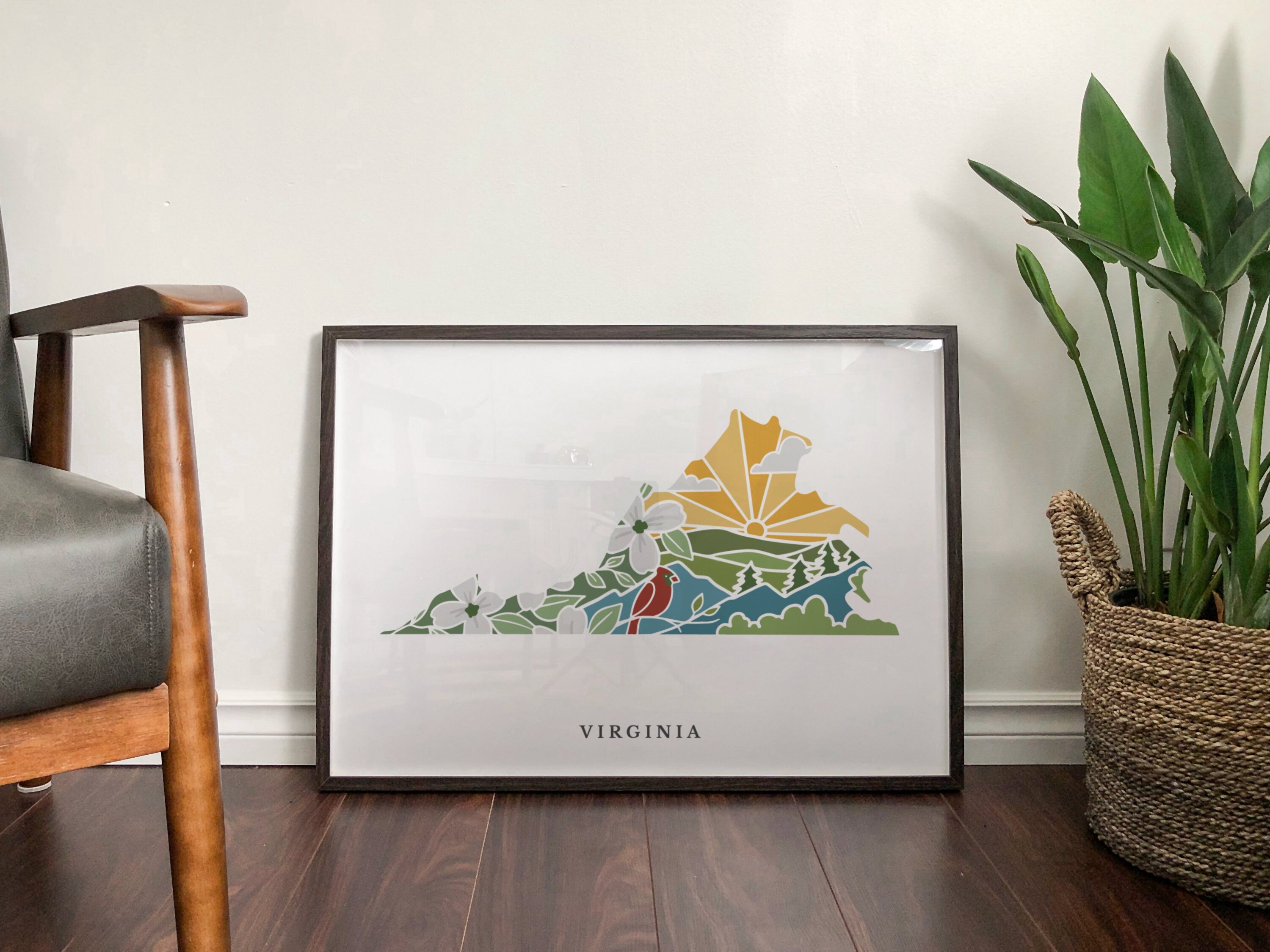 Virginia Physical Art Print | State Wall Art | 5x7, 8x10, 11x14, 16x20" Archival Art Print | Virginia Illustrated Poster