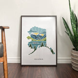 Alaska Physical Art Print | State Wall Art | 5x7, 8x10, 11x14, 16x20" Archival Art Print | Alaska Illustrated Poster