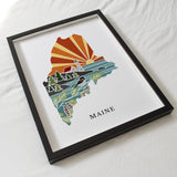 Maine Physical Art Print | State Wall Art | 5x7, 8x10, 11x14, 16x20" Archival Art Print | Maine Illustrated Poster