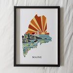 Maine Physical Art Print | State Wall Art | 5x7, 8x10, 11x14, 16x20" Archival Art Print | Maine Illustrated Poster