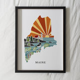 Maine Physical Art Print | State Wall Art | 5x7, 8x10, 11x14, 16x20" Archival Art Print | Maine Illustrated Poster