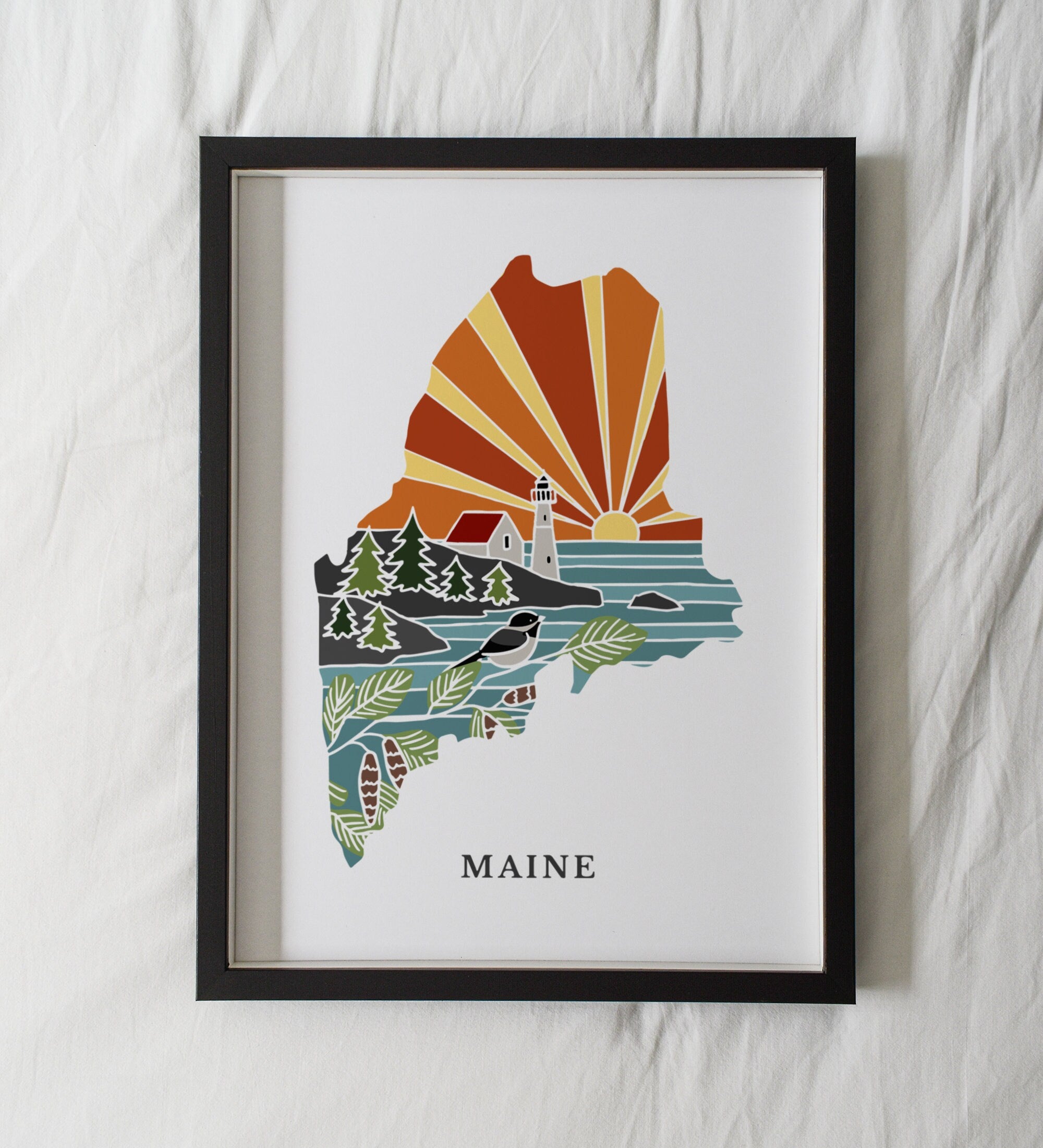 Maine Physical Art Print | State Wall Art | 5x7, 8x10, 11x14, 16x20" Archival Art Print | Maine Illustrated Poster