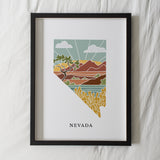 Nevada Physical Art Print | State Wall Art | 5x7, 8x10, 11x14, 16x20" Archival Art Print | Nevada Illustrated Poster