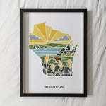 Wisconsin Physical Art Print | State Wall Art | 5x7, 8x10, 11x14, 16x20" Archival Art Print | Wisconsin Illustrated Poster