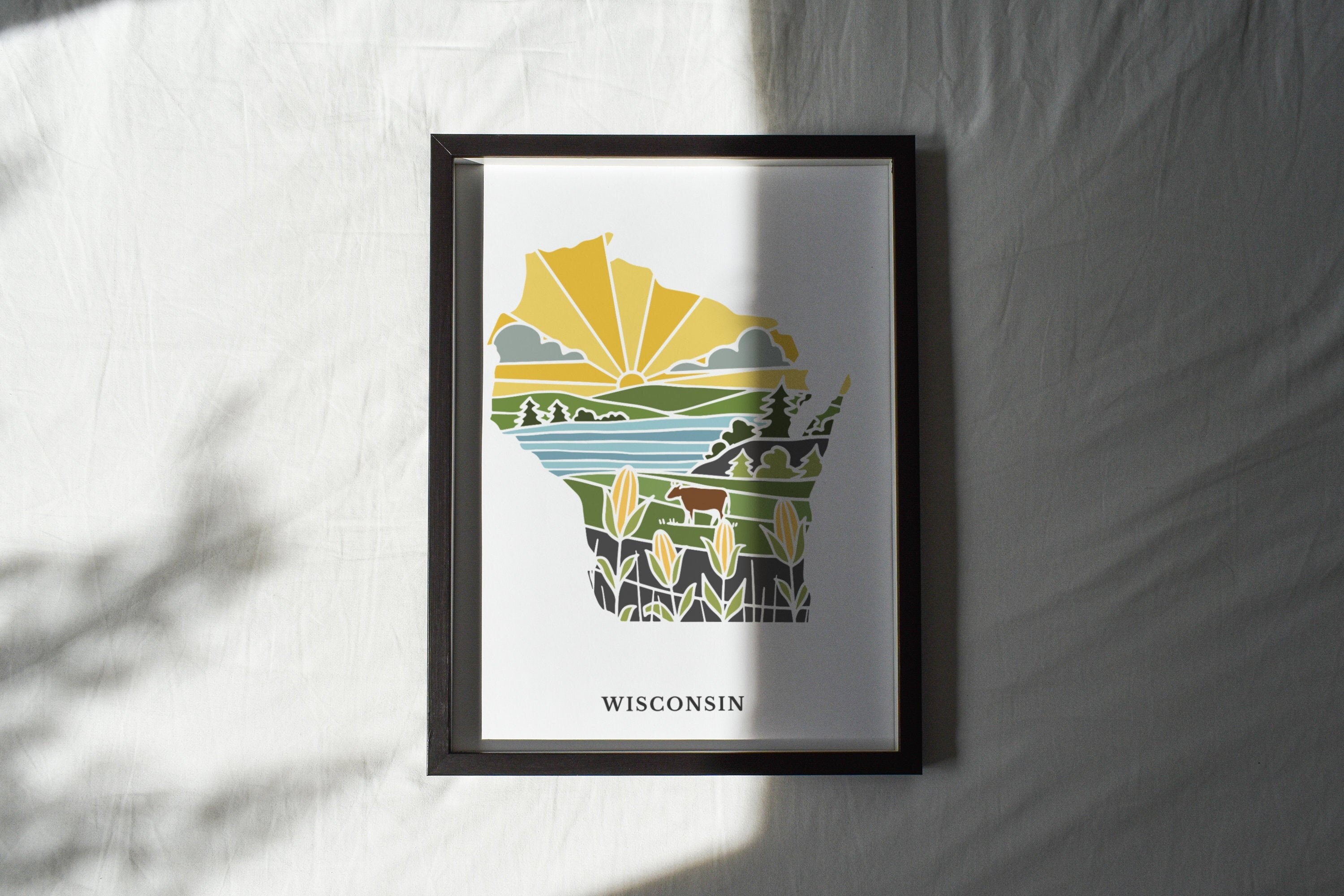Wisconsin Physical Art Print | State Wall Art | 5x7, 8x10, 11x14, 16x20" Archival Art Print | Wisconsin Illustrated Poster