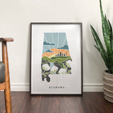 Alabama Physical Art Print | State Wall Art | 5x7, 8x10, 11x14, 16x20 Archival Art Print | Alabama Illustrated Poster