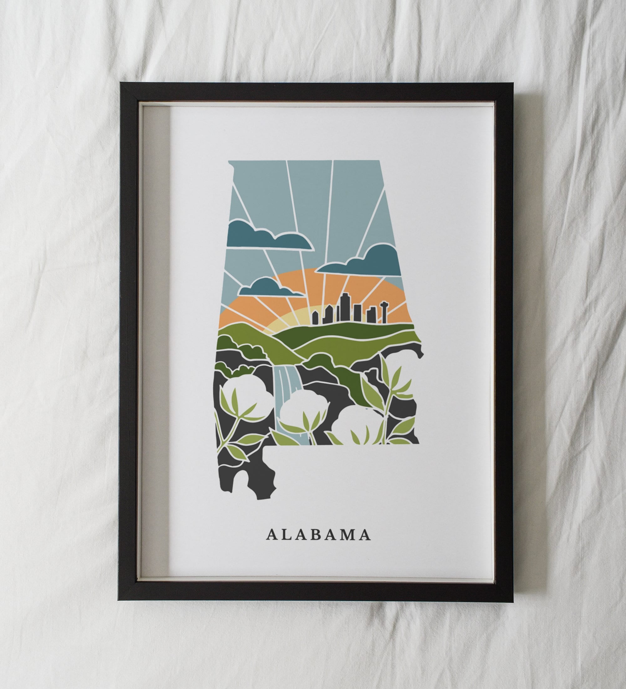 Alabama Physical Art Print | State Wall Art | 5x7, 8x10, 11x14, 16x20 Archival Art Print | Alabama Illustrated Poster