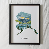 Alaska Physical Art Print | State Wall Art | 5x7, 8x10, 11x14, 16x20" Archival Art Print | Alaska Illustrated Poster