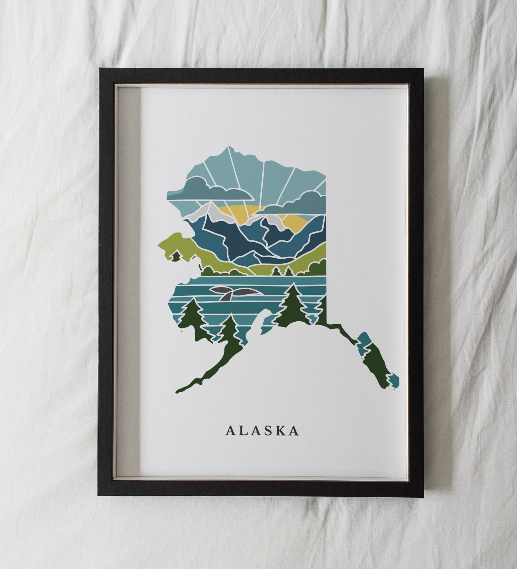 Alaska Physical Art Print | State Wall Art | 5x7, 8x10, 11x14, 16x20" Archival Art Print | Alaska Illustrated Poster