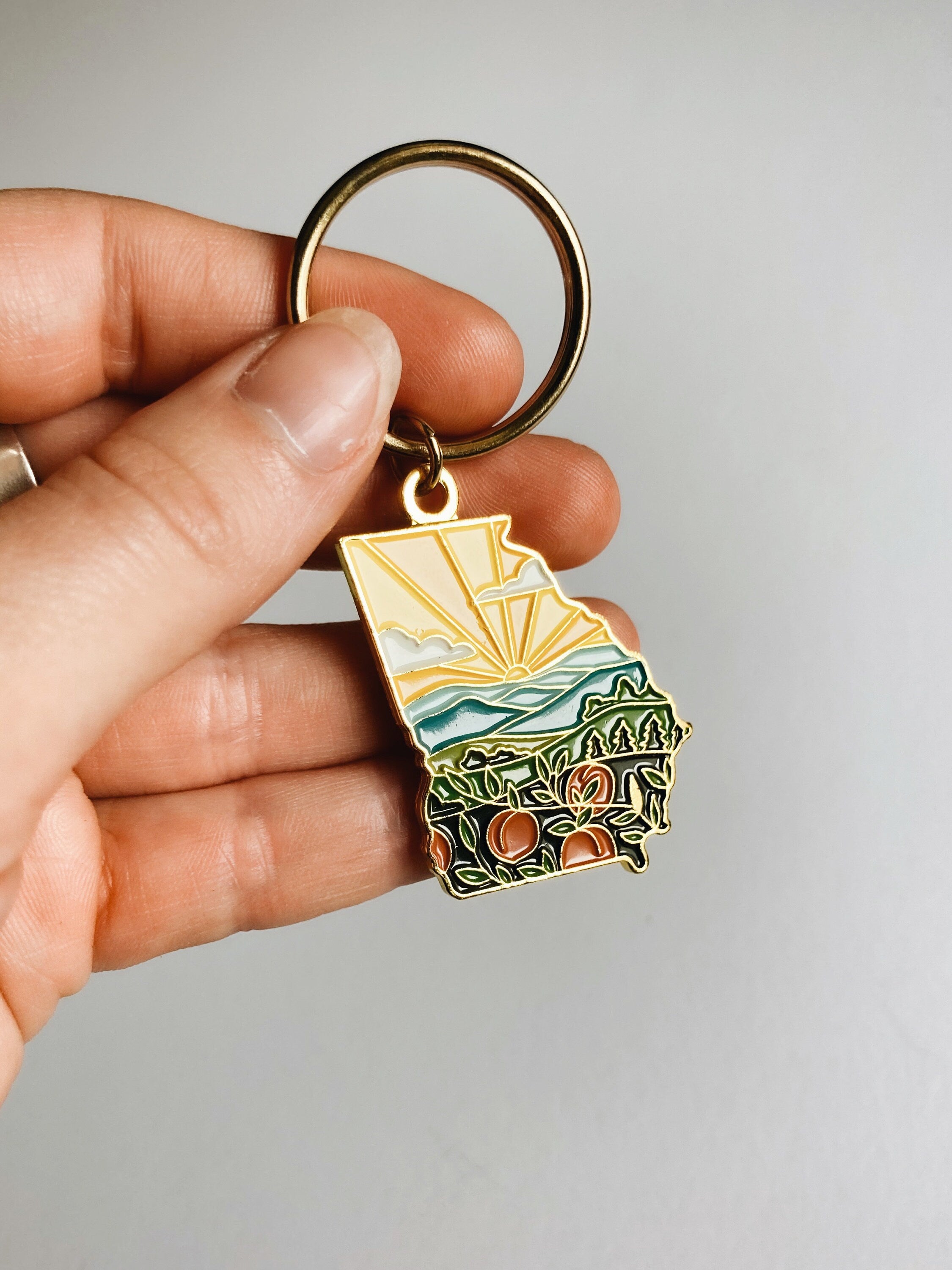 Gold Georgia Soft Enamel Keychain 1.5" | Georgia Outline Key Ring | Illustrated State Keychain