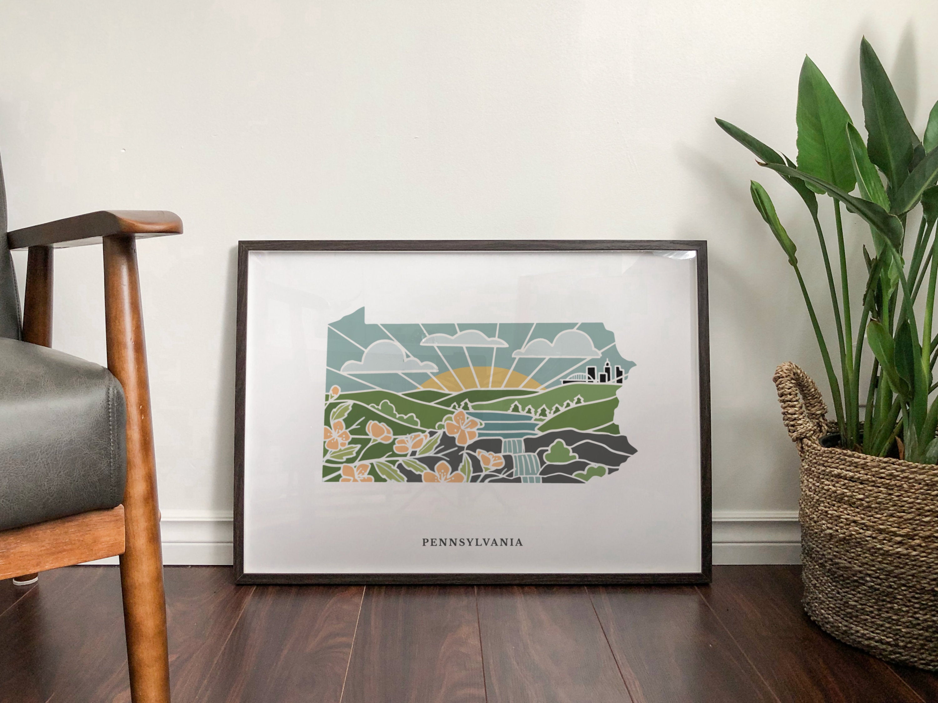 Pennsylvania Physical Art Print | State Wall Art | 5x7, 8x10, 11x14, 16x20 Archival Art Print | Pennsylvania Illustrated Poster
