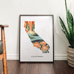 California Poppy Poster | 5x7, 8x10, 11x14, 16x20 Archival Art Print | CA Outline Poster | California Illustration | State Wall Art