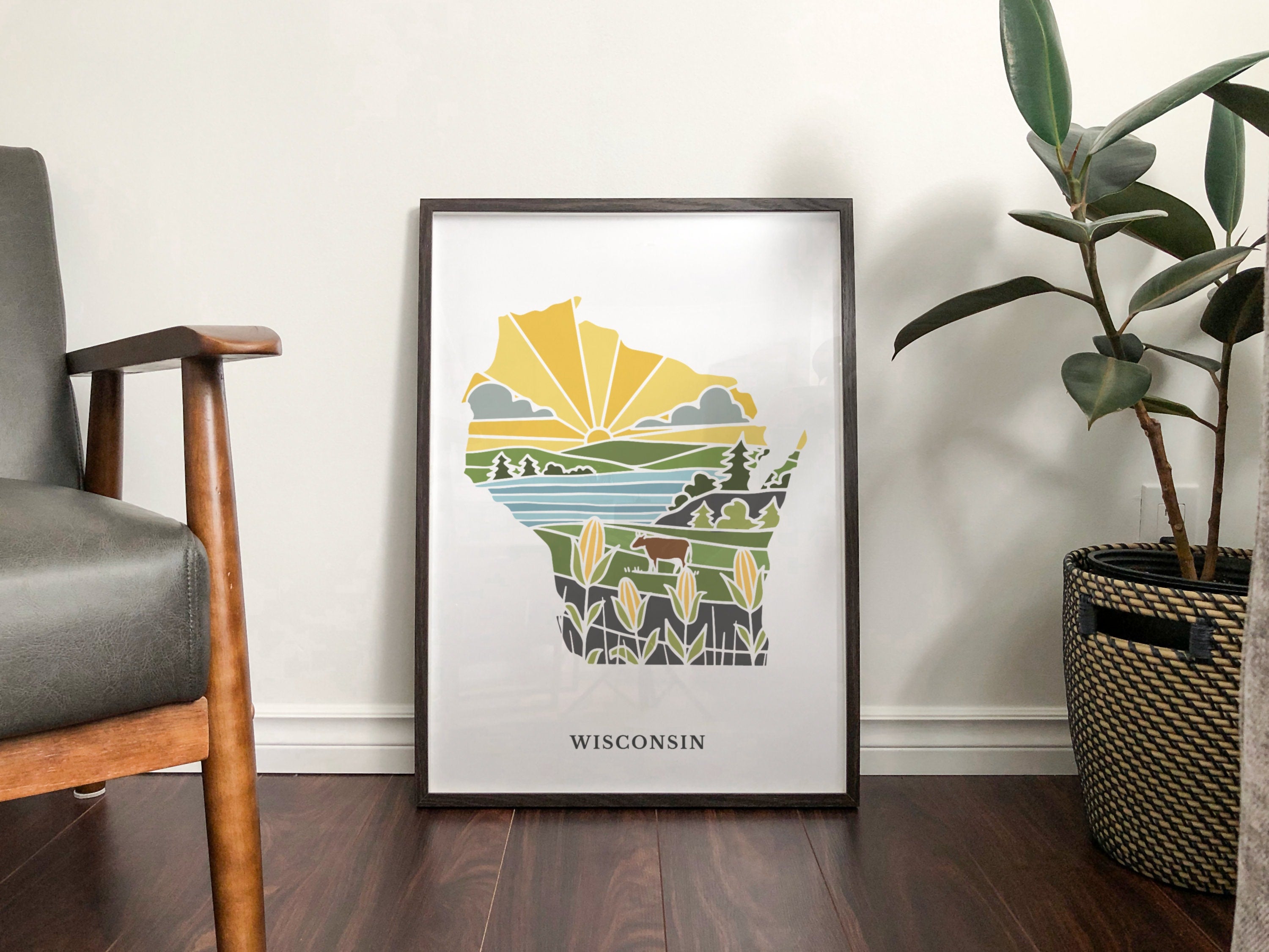 Wisconsin Physical Art Print | State Wall Art | 5x7, 8x10, 11x14, 16x20" Archival Art Print | Wisconsin Illustrated Poster