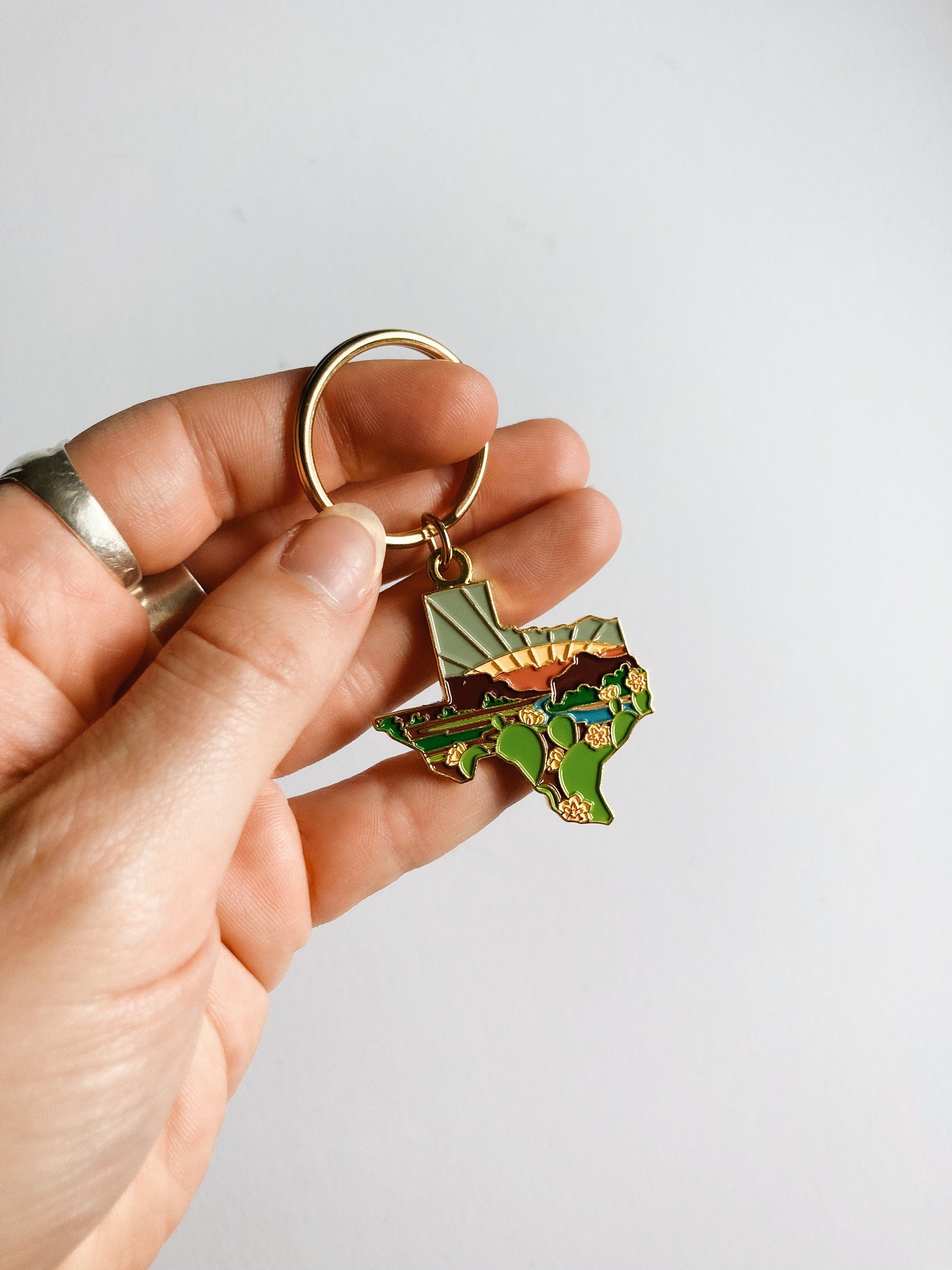 Gold Texas Soft Enamel Keychain 1.5" | Texas Outline Key Ring | Illustrated State Keychain