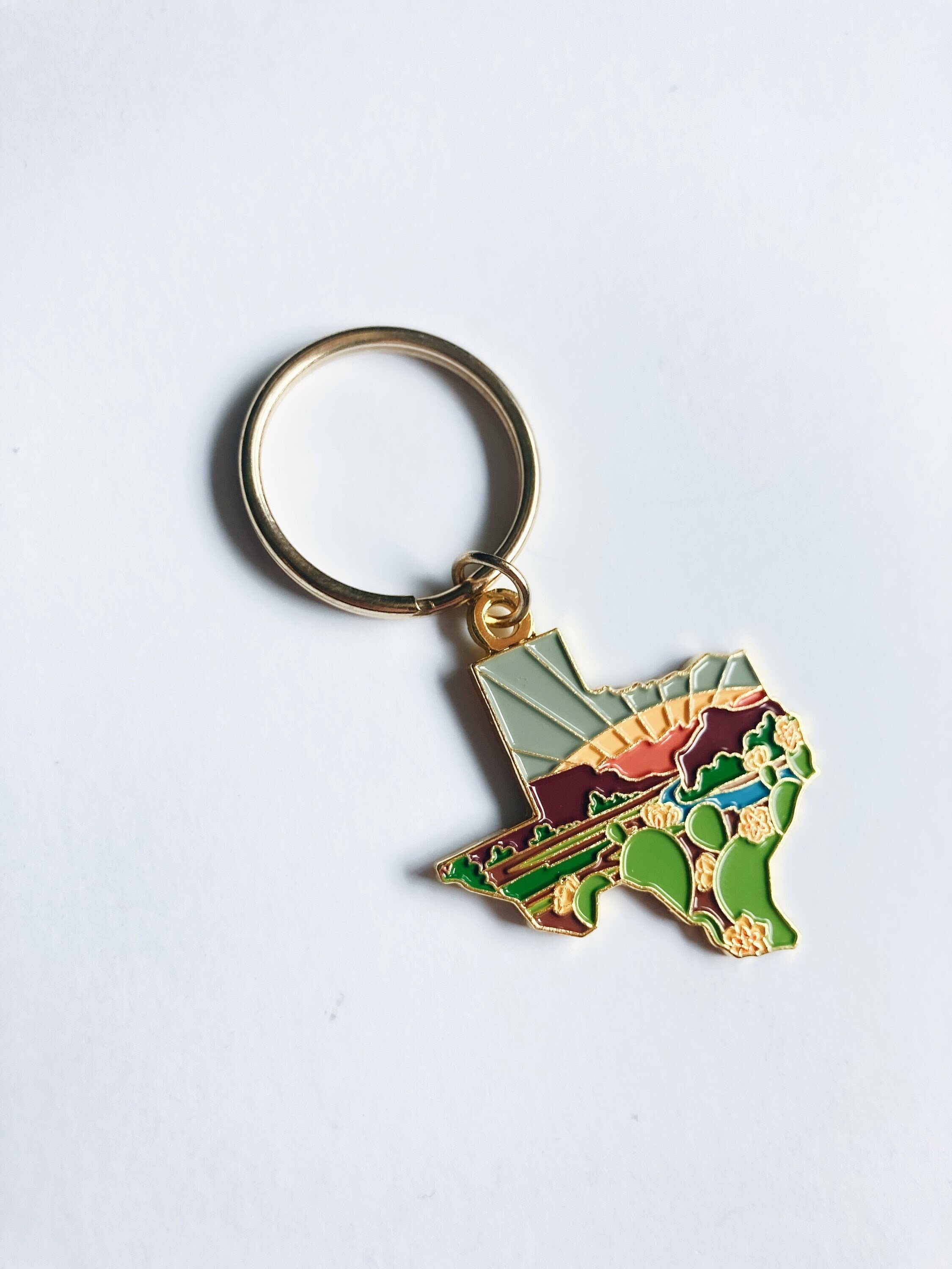 Gold Texas Soft Enamel Keychain 1.5" | Texas Outline Key Ring | Illustrated State Keychain