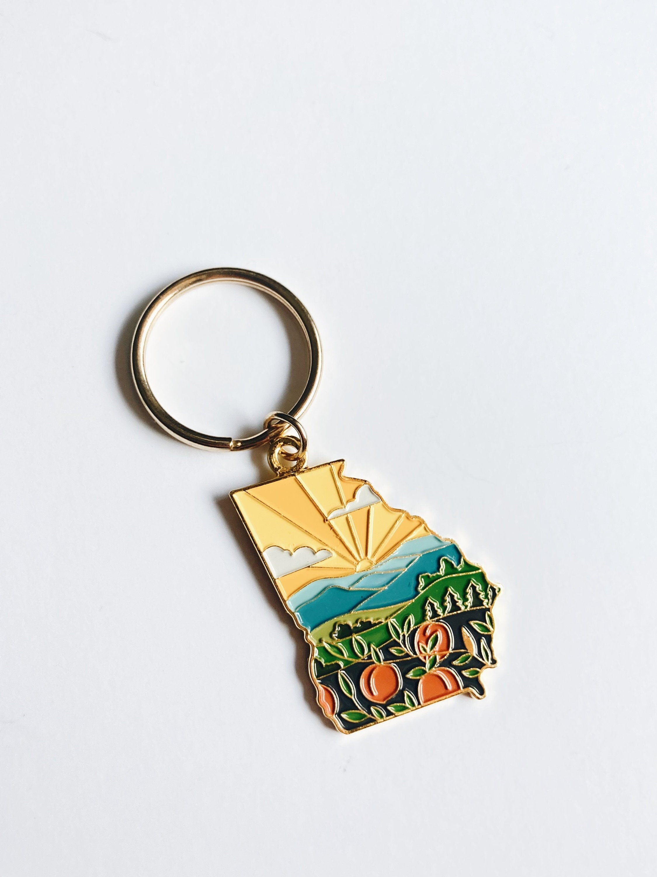 Gold Georgia Soft Enamel Keychain 1.5" | Georgia Outline Key Ring | Illustrated State Keychain