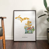 Michigan Physical Art Print | State Wall Art | 5x7, 8x10, 11x14, 16x20 Archival Art Print | Michigan Illustrated Poster