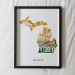 Michigan Physical Art Print | State Wall Art | 5x7, 8x10, 11x14, 16x20 Archival Art Print | Michigan Illustrated Poster