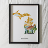 Michigan Physical Art Print | State Wall Art | 5x7, 8x10, 11x14, 16x20 Archival Art Print | Michigan Illustrated Poster