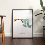 Maryland Physical Art Print | State Wall Art | 5x7, 8x10, 11x14, 16x20 Archival Art Print | Maryland Illustrated Poster