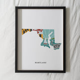 Maryland Physical Art Print | State Wall Art | 5x7, 8x10, 11x14, 16x20 Archival Art Print | Maryland Illustrated Poster